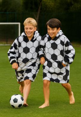 Fleece deken met capuchon & mouwen – kind - voetbal
