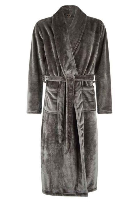 vergeven definitief onvergeeflijk Kamerjas in fleece grijs - ook borduren van badjassen - Badjas.be