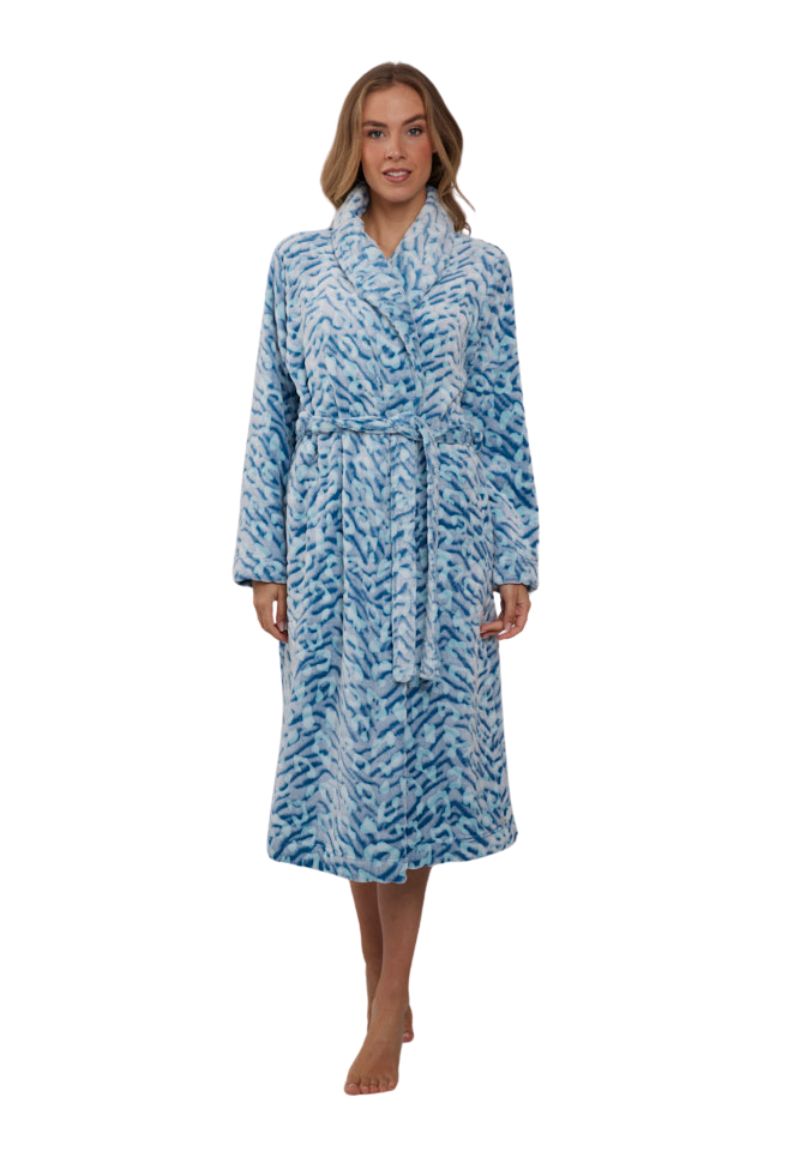 Pastunette Dierenprint Badjas Dames - Turquoise - Fleece-(36-38) S