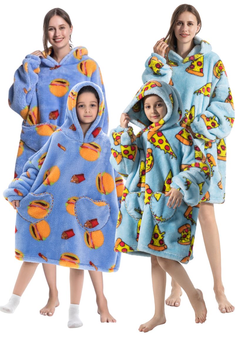 Badrock Draagbare Deken Met Capuchon - Pizza & Hamburger Lovers-Pizza-128 T/m 152 (ca.7-10 Jaar)