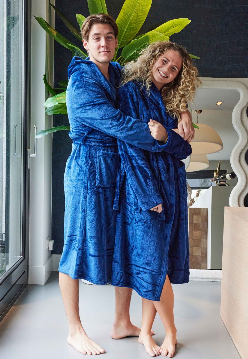 Blauwe Fleece Badjas Met Capuchon-l/xl