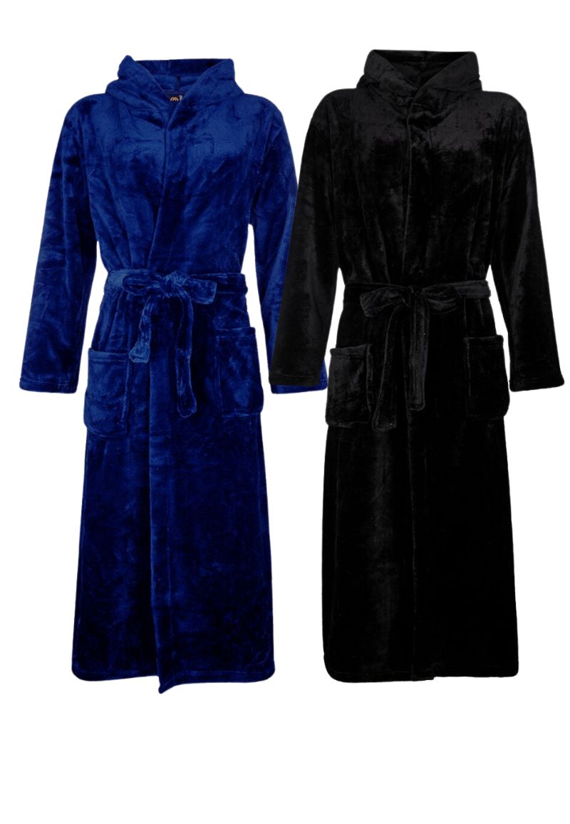 Fleece badjas capuchon borduren-zwart-l/xl