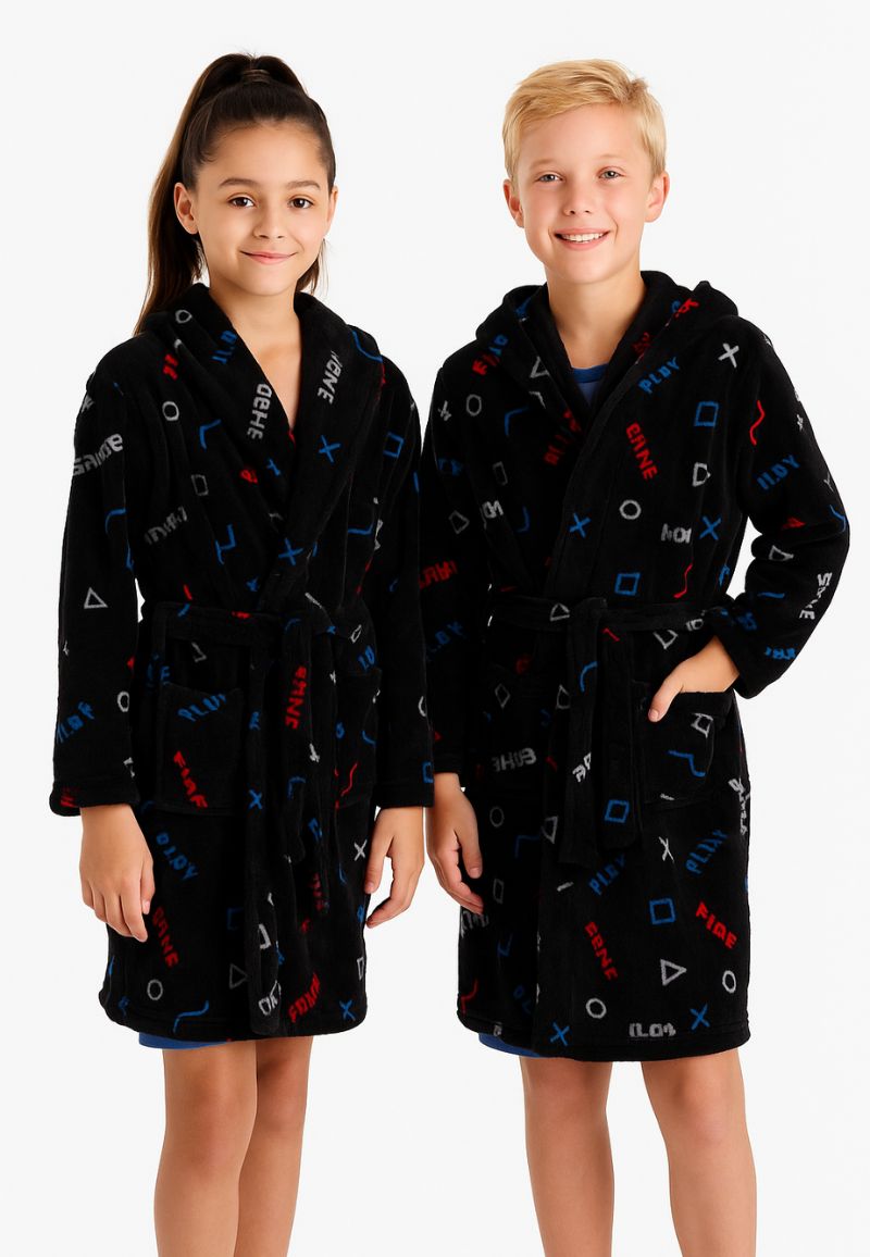 Badjas Voor Elke Game Liefhebber! - Kinderbadjas Zwart Fleece-140