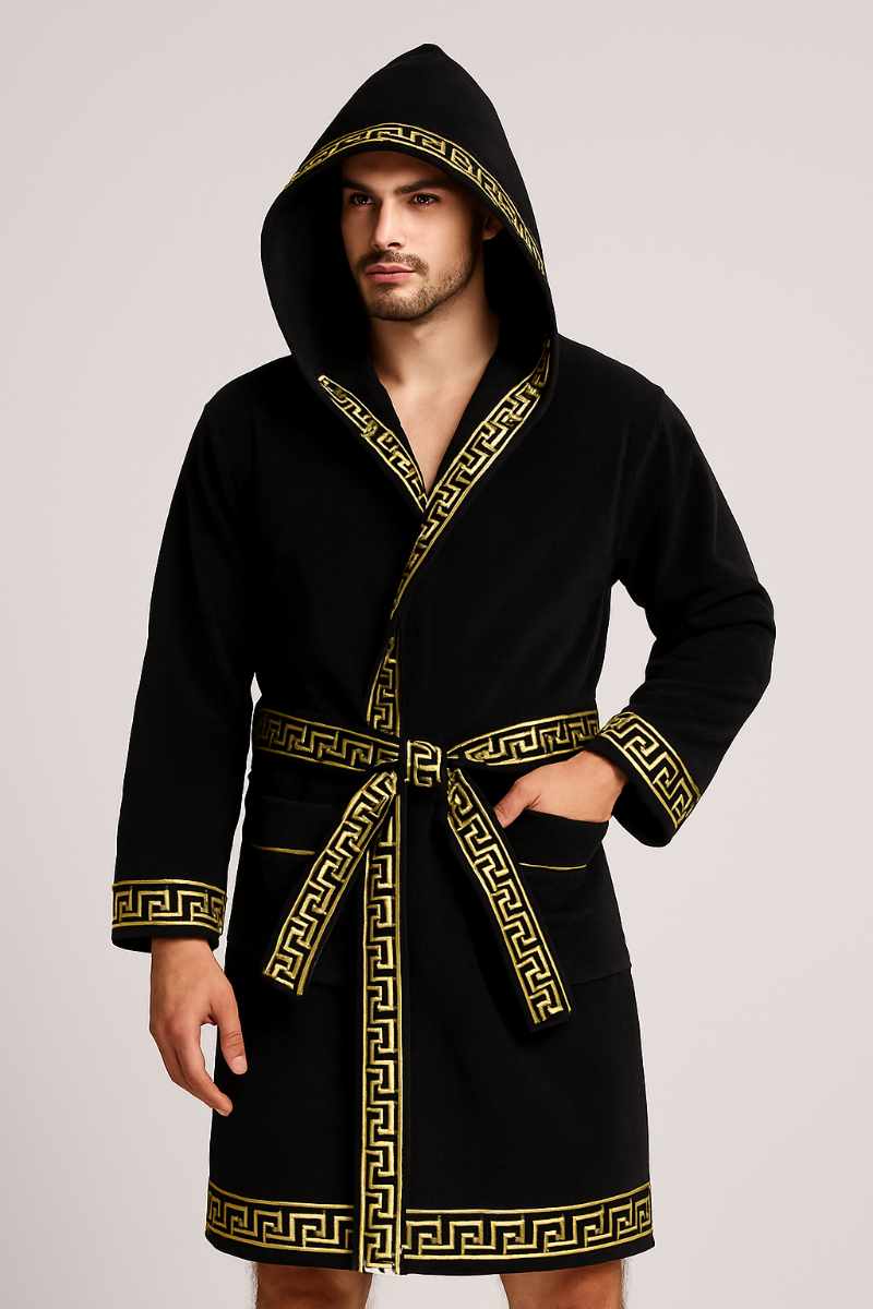 Luxe zwarte badjas met gouden details - Dubai stijl-xl/xxl