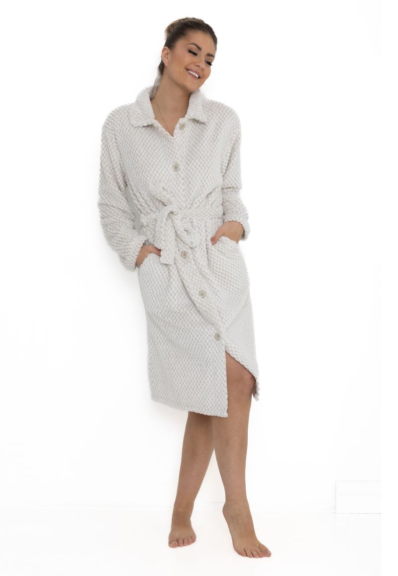 Lichtbeige Damesbadjas Met Knopen - Zacht Fleece-l