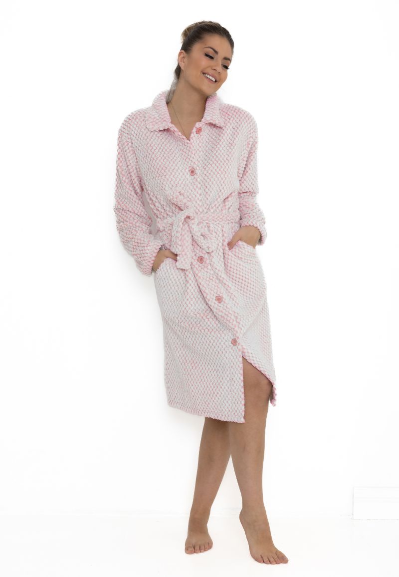 Licht Roze Damesbadjas Met Knopen - Zacht Fleece-m