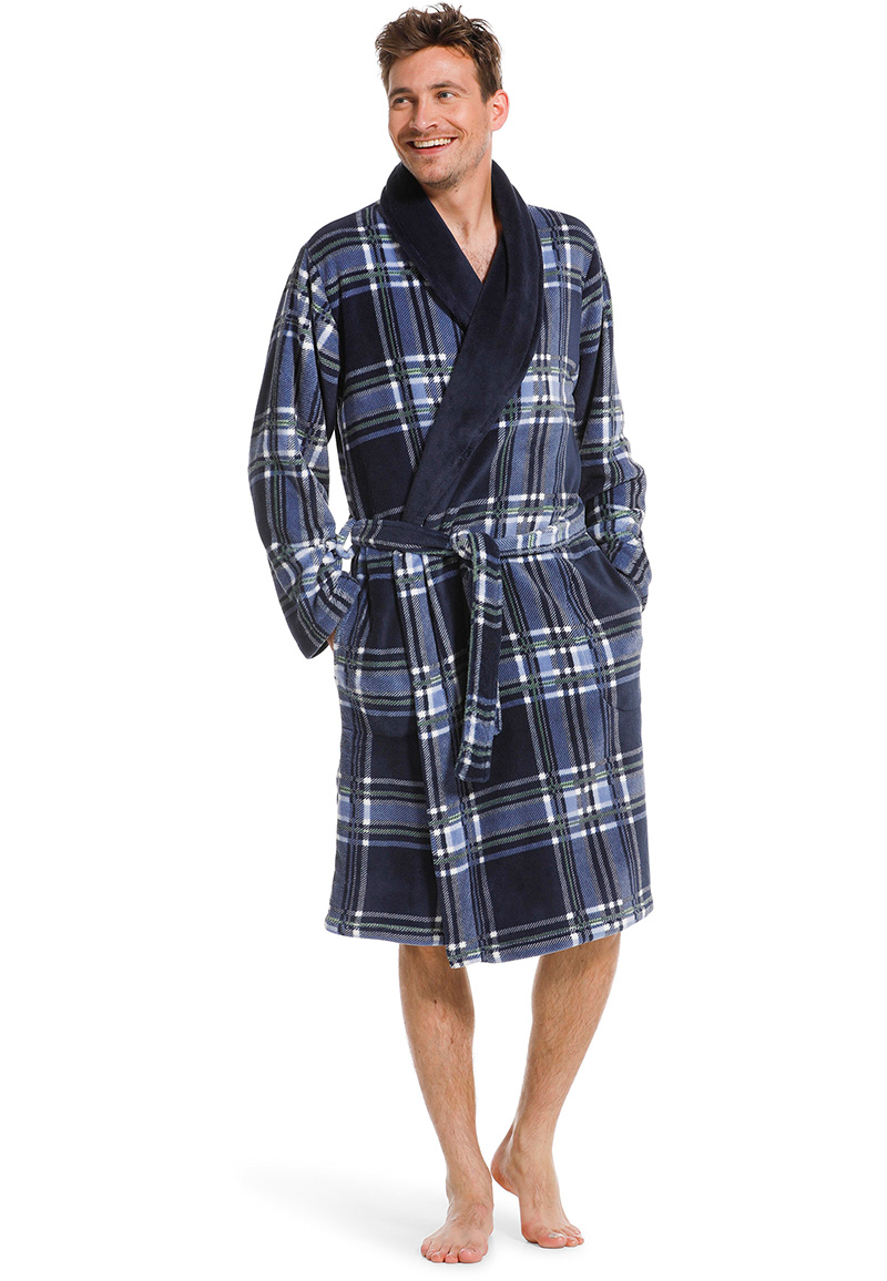 Pastunette Zachte Herenbadjas Ruit Blauw - Fleece-L - 52