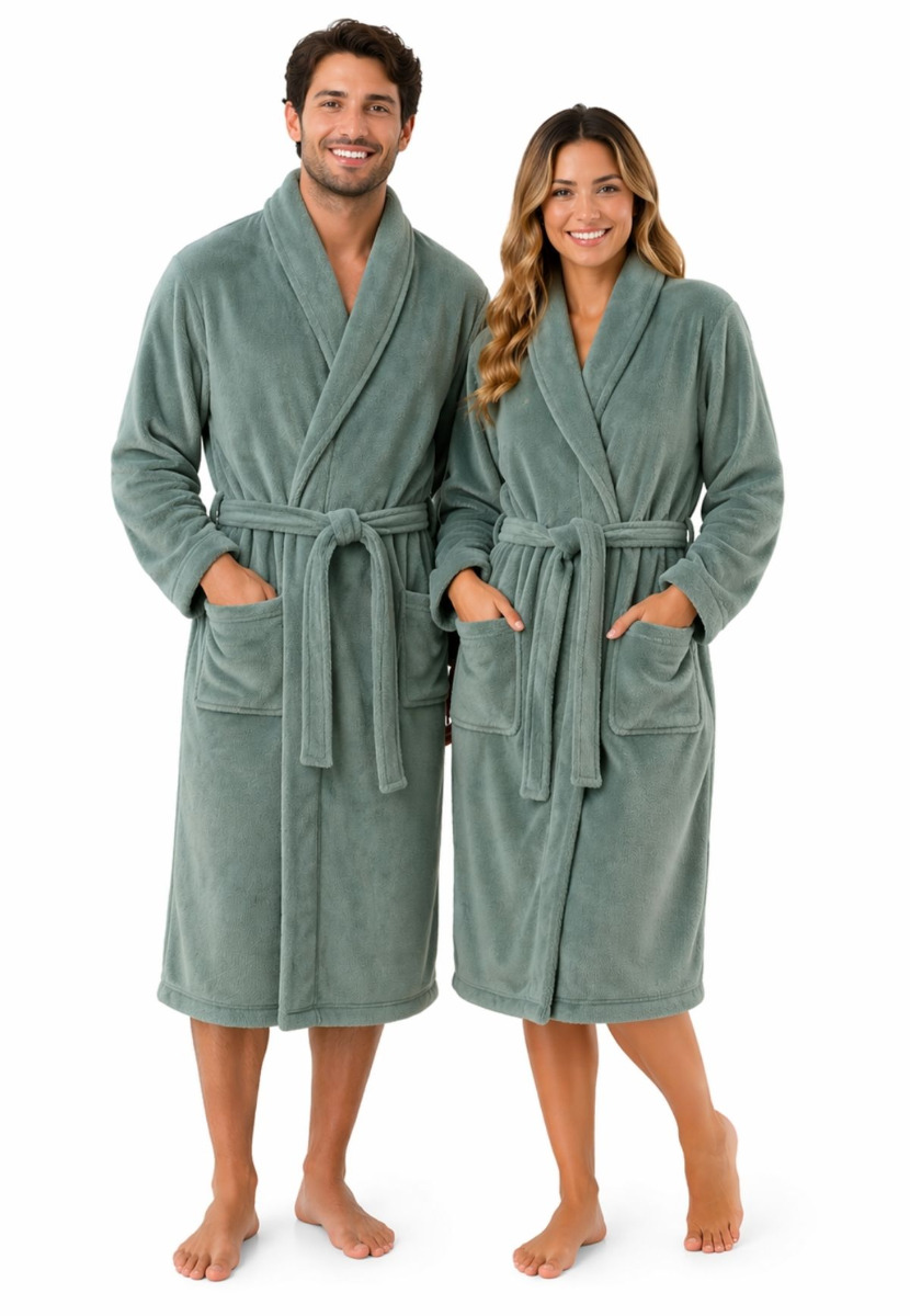 Olijfgroene badjas fleece - unisex-l/xl