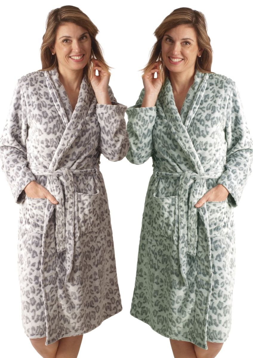 Damesbadjas Panterprint - Fleece - 2 Kleuren-l-grijs
