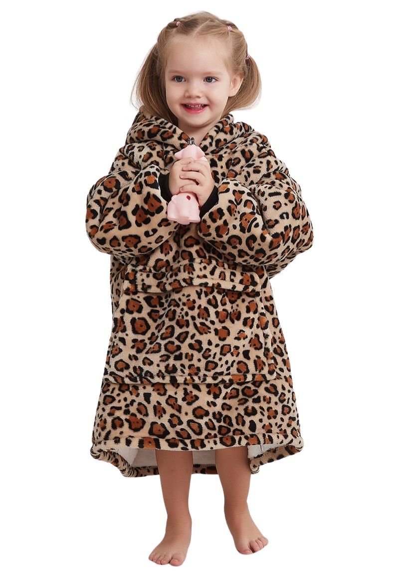 Badrock Fleece Deken Met Capuchon & Mouwen - Klein Kind - Panter