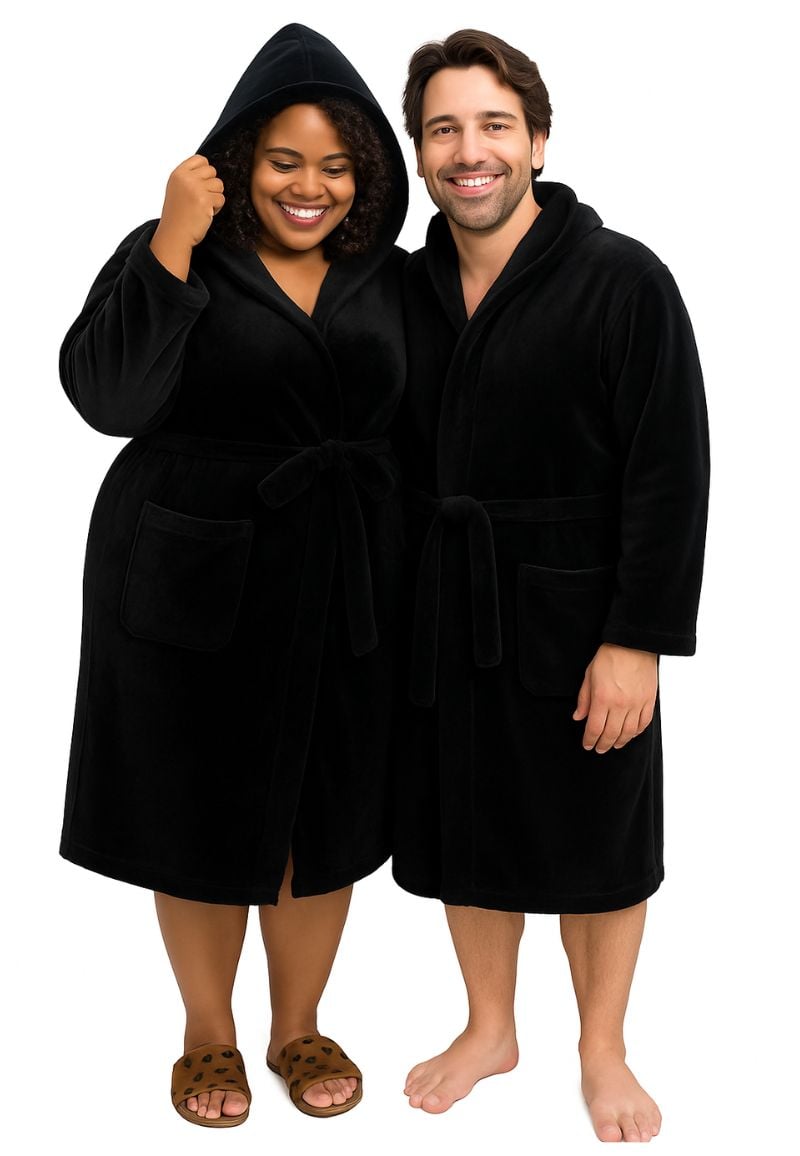 Badrock Zwarte Badjas Met Capuchon - Grote Maten - Fleece-3Xl/4XL