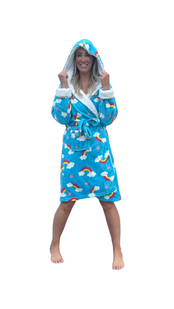 Pastunette Damesbadjas Regenboog Met Capuchon - Luxe Fleece-l