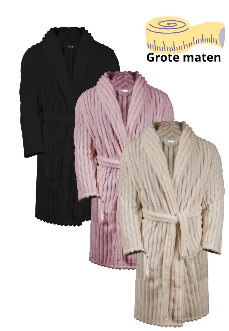 Relax Company Ribcord Badjas Fleece - Grote Maten Badjassen-zwart-3Xl/4XL