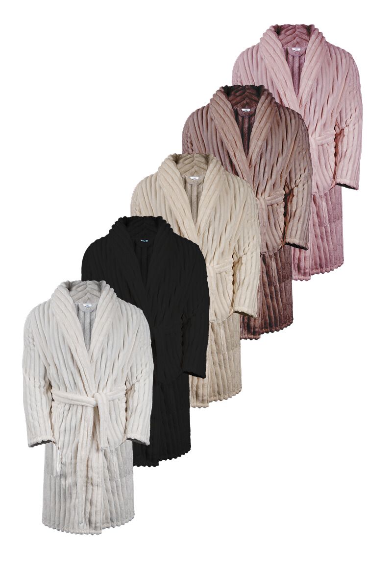 Relax Company Ribcord Badjas Fleece - Sjaalkraag - Div. Kleuren-l/xl-taupe