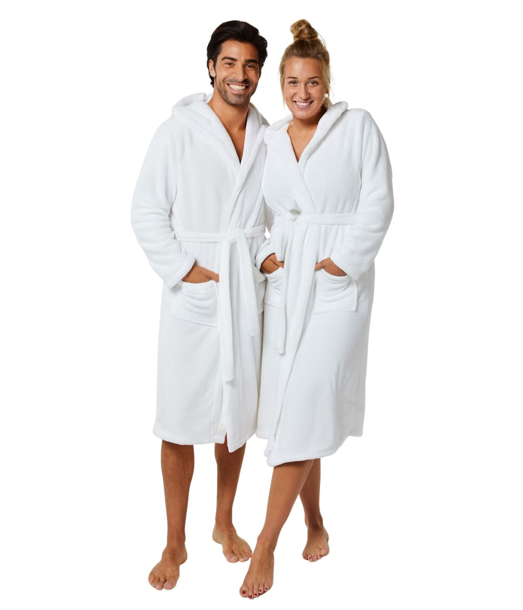 Badrock Witte Fleece Badjas Met Capuchon-l/xl