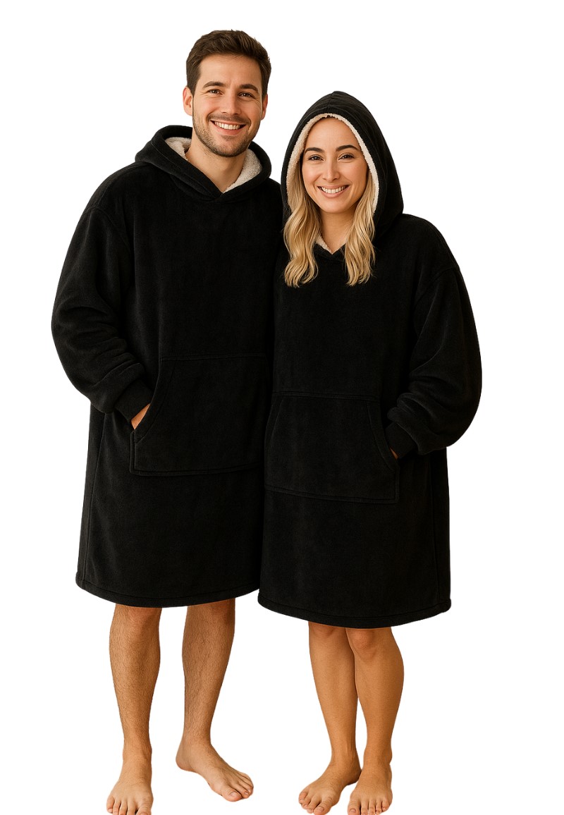 Badrock Fleece Deken Met Capuchon & Mouwen - Zwart